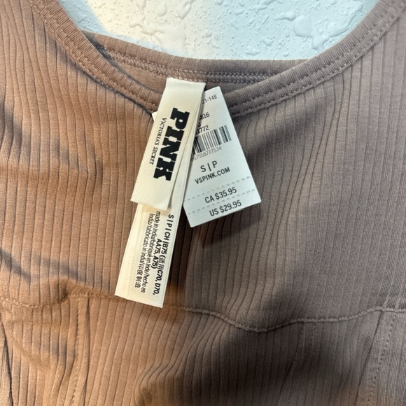 NWT PINK Victoria's Secret Brown Ribbed Tank Top - Picture 2 of 3